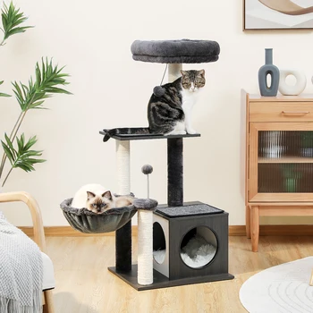 H110cm Modern Cat Tree Wooden Sisal Scratching Posts For Kitten Multi Level Tower Hummock Condo House.jpg