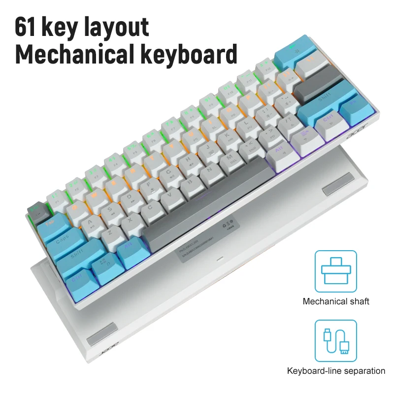 

60% Wired Mechanical Keyboard Mini 61-Key RGB Blue Switch Gaming and Office for Microsoft Windows and Apple IOS System