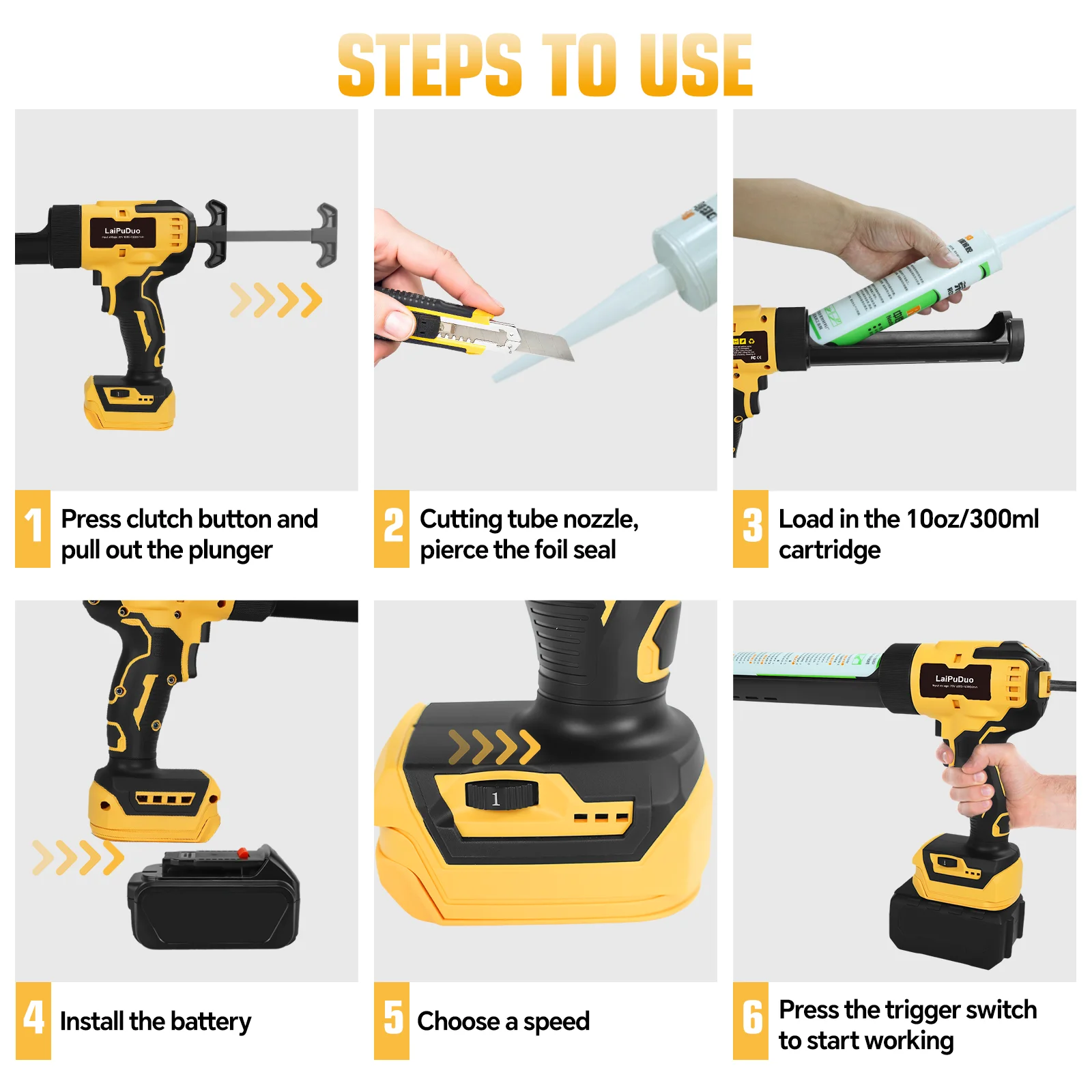 Electric Caulking Gun Glass Glue Gun 6 Speeds 10oz Cordless Silicone Gun Filling