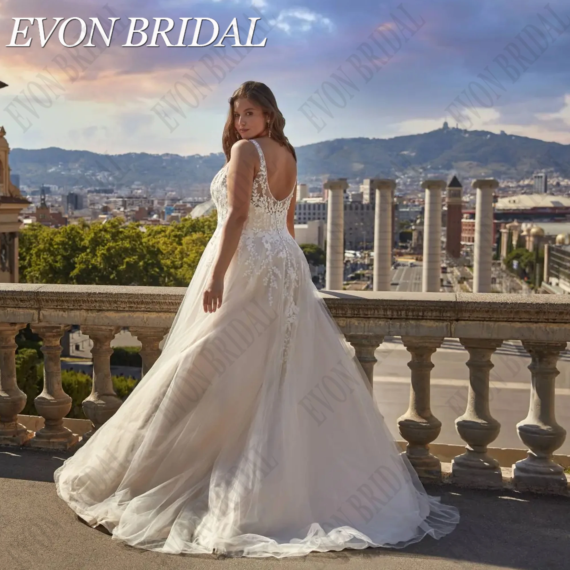 EVON BRIDAL Oversize Wedding Dresses 2024 Bride Sleeveless A-Line V-Neck Tulle Boho Vestidos De Novia Applique Button Back 5