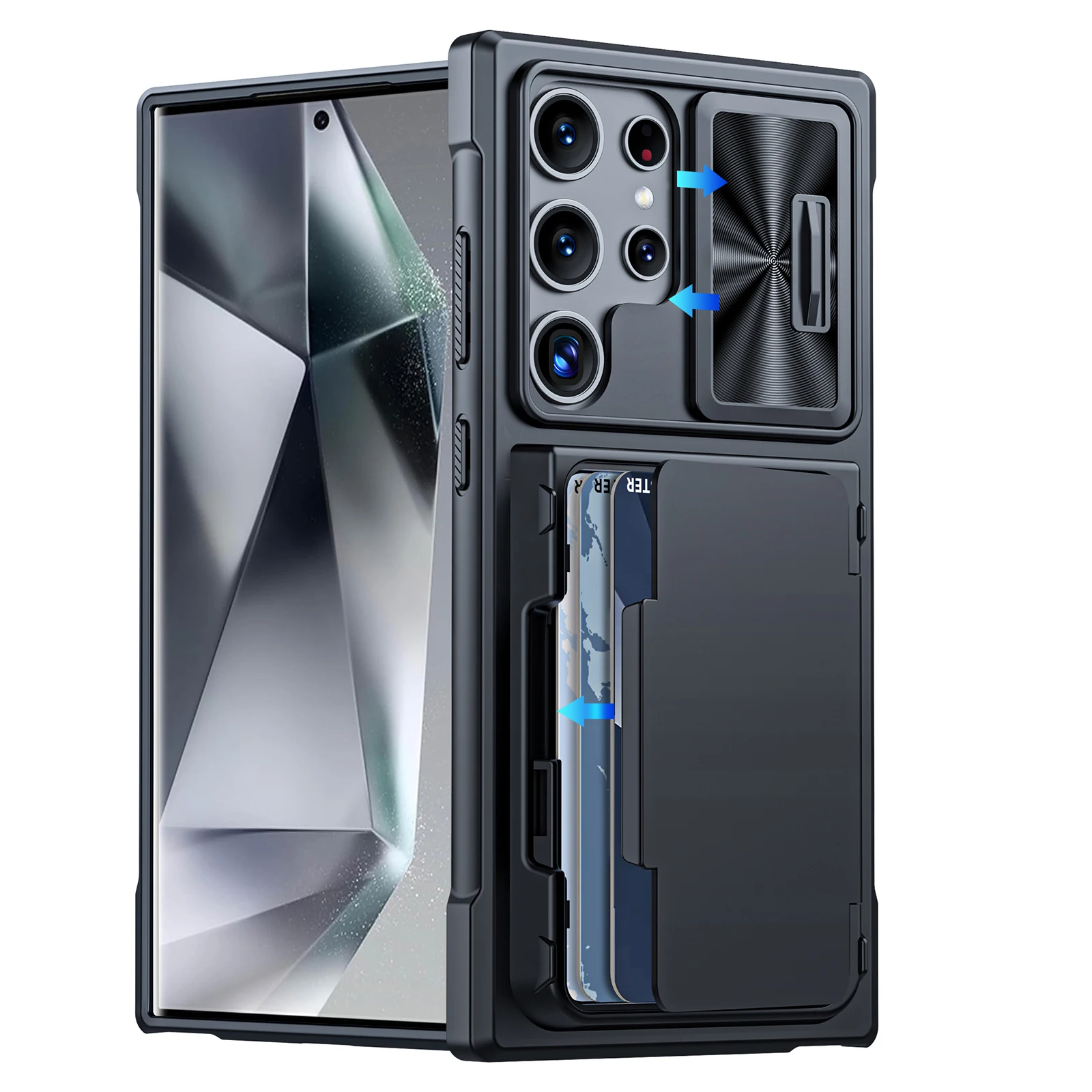 Enhanced Black Shockproof Phone Case with Full Coverage TPU & Camera Holder