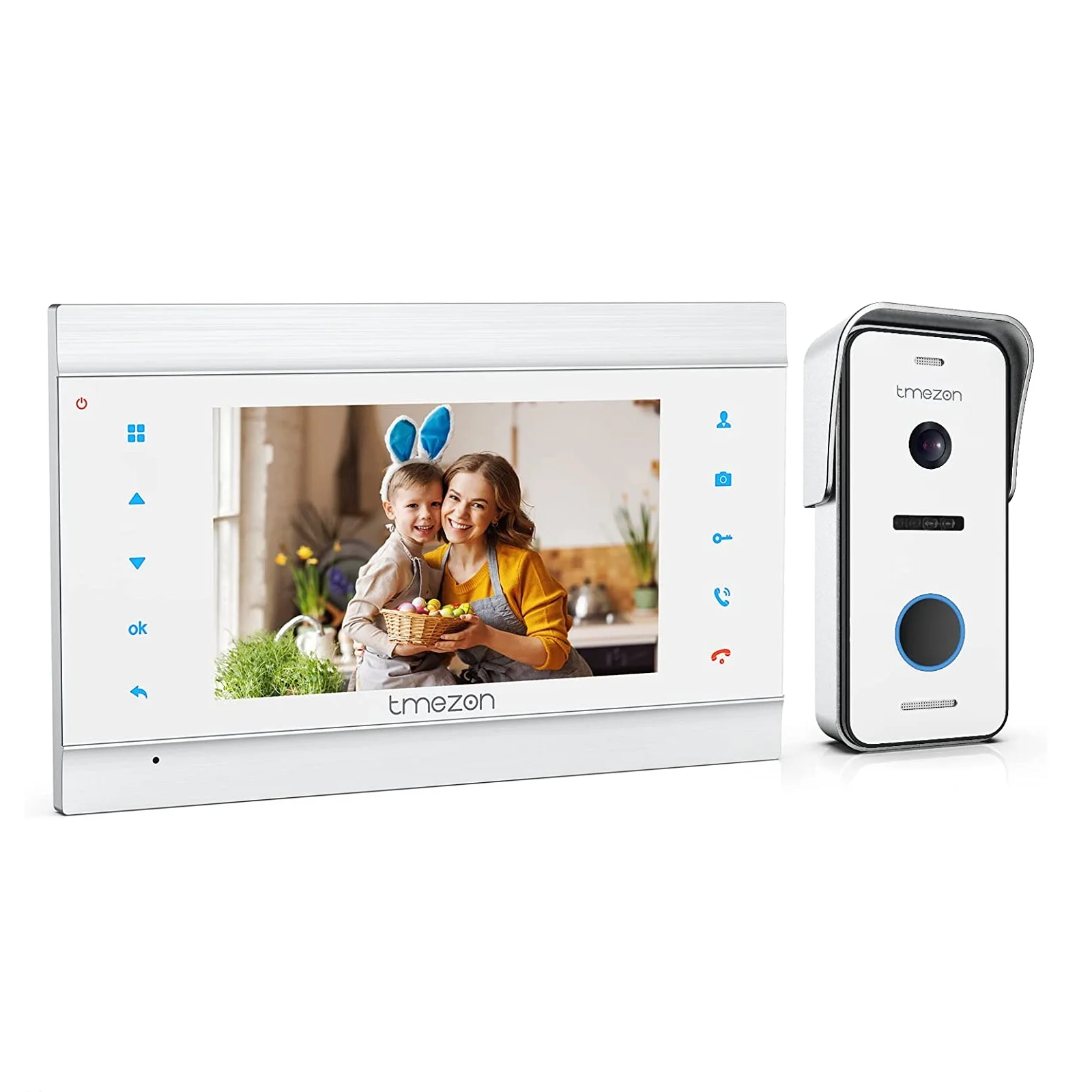Tmezon 2 Fili Videocitofono Campanello Citofono, Monitor Da 7 Pollici Con Campanello Cablato, Pulsante A Sfioramento, Istantanea/Registrazione