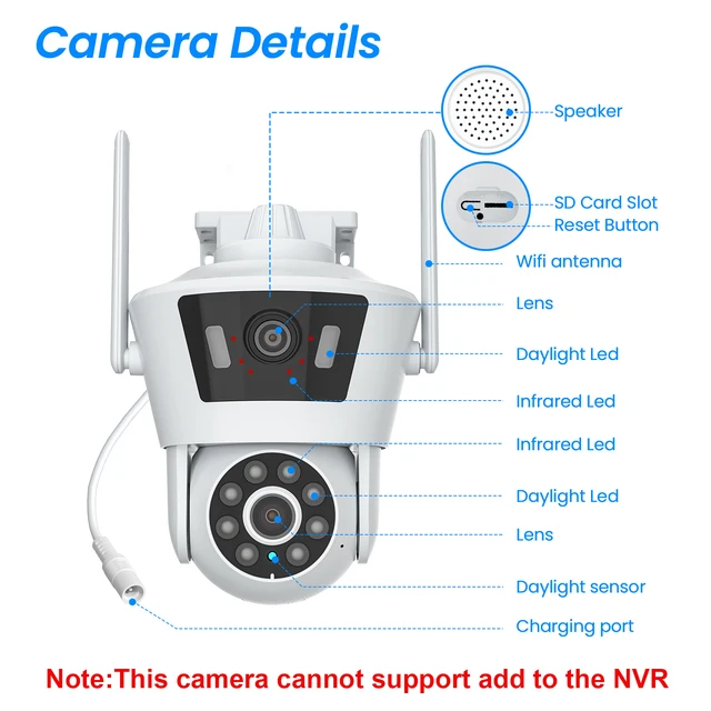 Dual Lens Wifi Camera 4MP+4MP Security Camera Dual Live View Home Protection Color Night Vision Two Way Audio PIR Detection 6