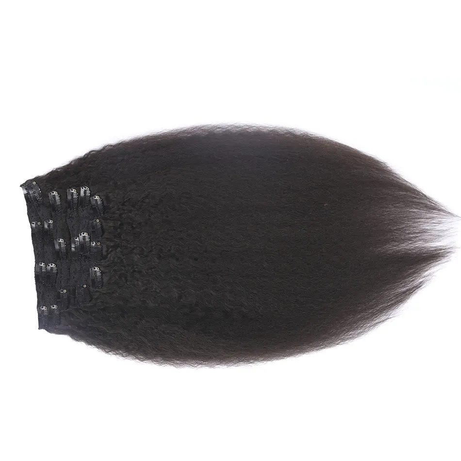 Kinky Straight Clip In Hair Extensions Human Hair Natural Color Brazilian 100% Real Remy 120G 10Pcs/Set Full Head for Women