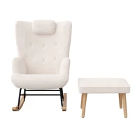 Кресло Anajqaqia, кресло-качалка с подставкой для ног и подголовником, для гостиной, спальни и балкона, флисовая ткань Тедди, белый — изображение 3