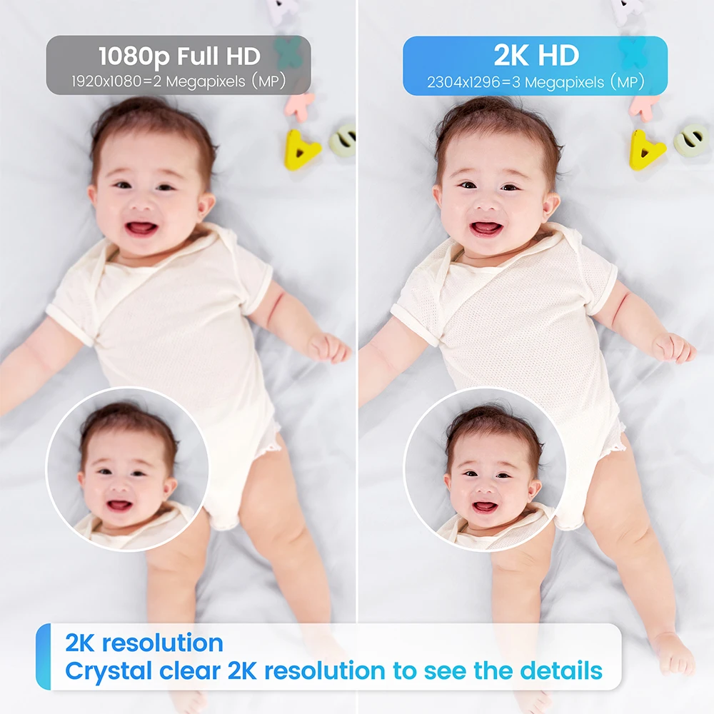 2K WiFi Indoor Baby Monitor with HD Cry Detection & Full-Color Night Vision