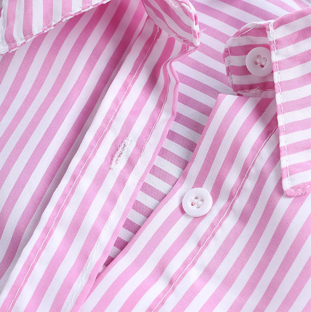 Ladies Turn-Down Collar Blouse Shirt Top Spring Autumn Loose Casual Female Women Striped Long Sleeve Blouse Top Shirt Plus Size 4