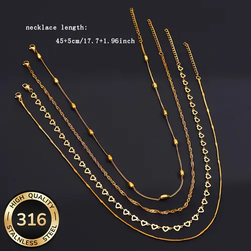 4Pcs High-Quality 18K Gold-Plated Adjustable Fashionable Stainless Steel Necklace Set – Stylish, Lightweight, Suitable for Street Wear, Travel, Outdoor Activities, and Parties, Is the Perfect Jewelry Gift for Holidays and Graduation Season, Versatile Women's Fashion Necklace - Image 4