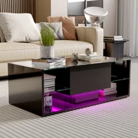 Table basse Anajqaqia 100x50x35cm, style nordique, finition brillante, LED, avec espace de rangement et tiroirs pour salon et balcon, noir 2