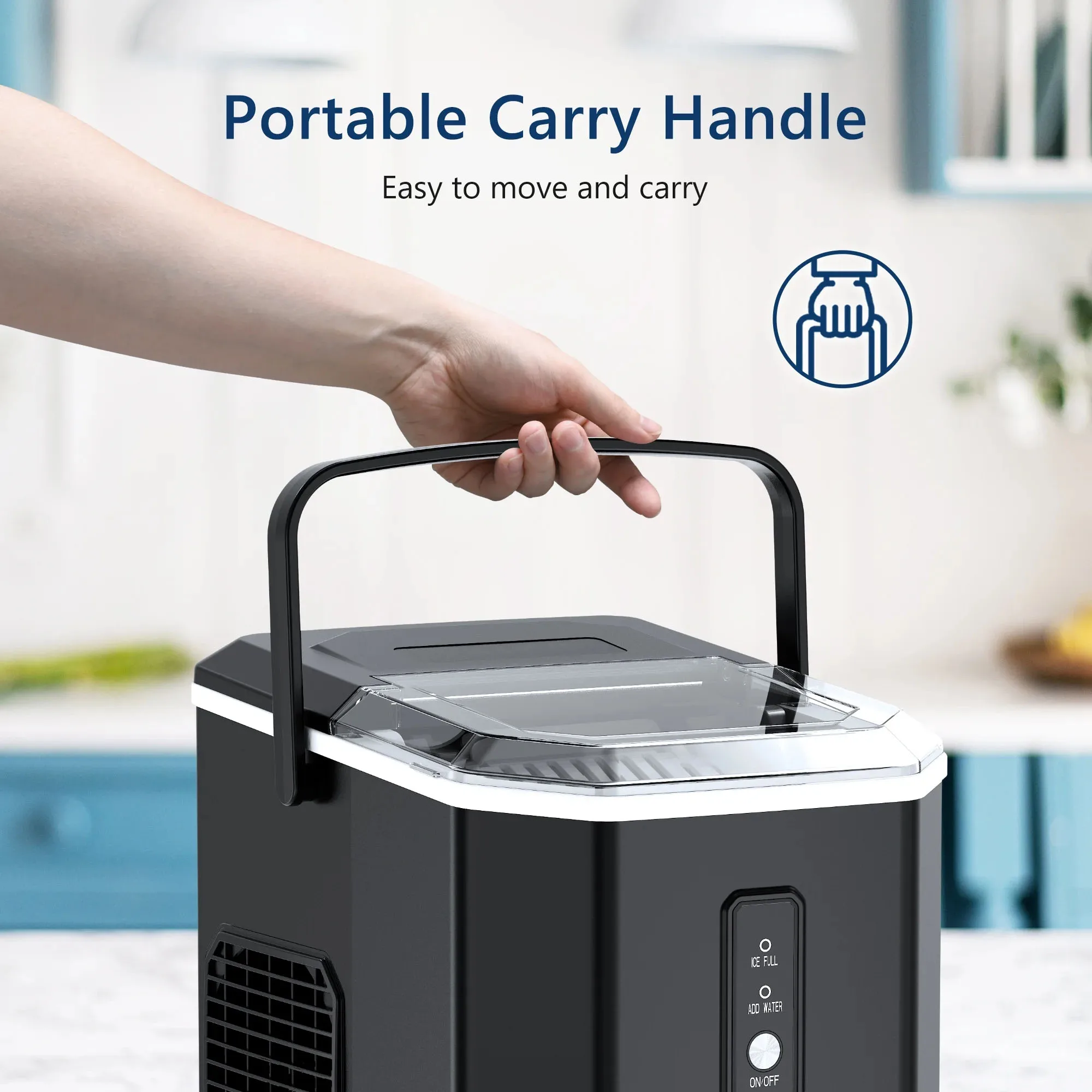 SIMZLIFE Ice Maker Countertop , 26.5 lbs/24H, 9 Cubes in 6 Mins,Self-Cleaning, Portable Ice Maker with Handle for Home,Black 5