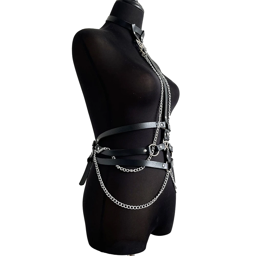 New Summer Sexy Pentagram Neck Chain Harness Women Belt Lingerie Bra Strap Gothic Adjustable Bondage Leather Waist Garter Belt
