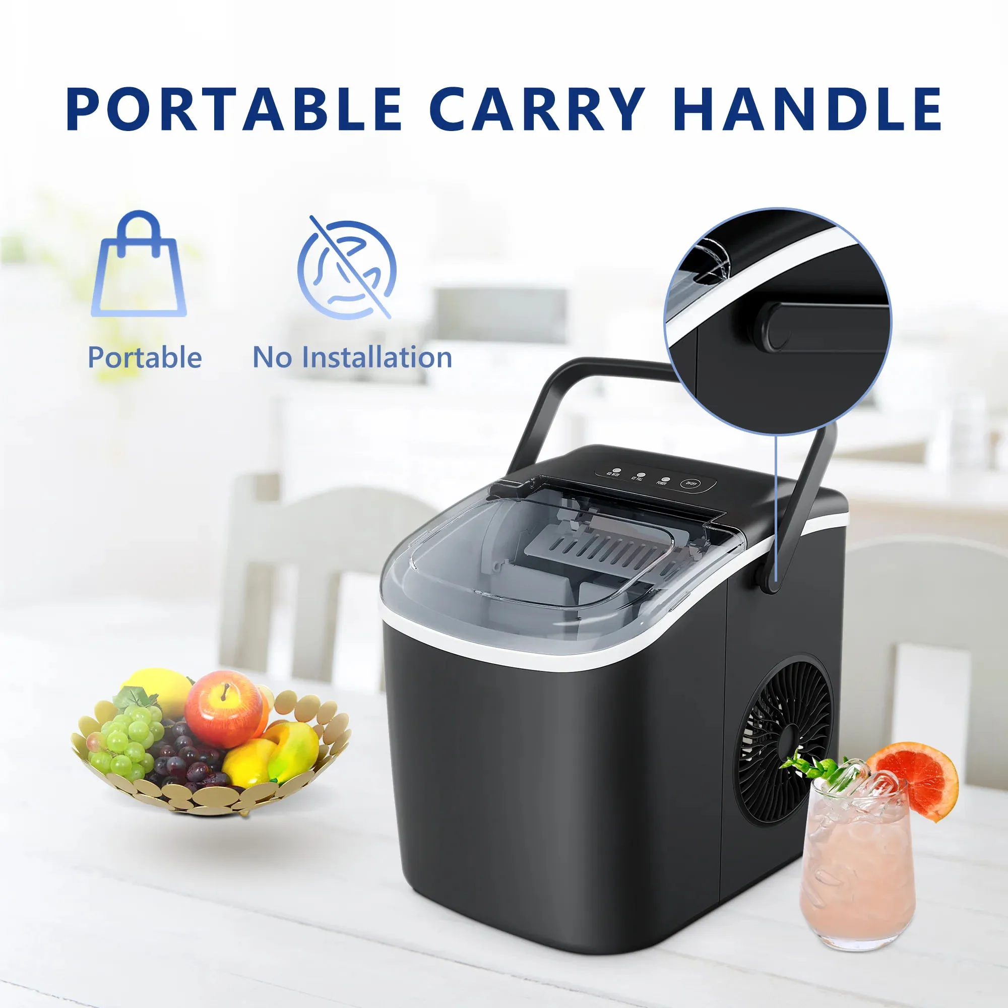 SIMZLIFE 25 lbs/24H Countertop Ice Maker Machine, 9 Bullet-Shaped Ice in 6 Min, Auto-Cleaning 6