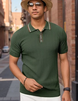 Men's Knitted Short Sleeve Textured Pullover Sweater, Stylish and Comfortable, Suitable for Casual Spring and Summer Wear" 1