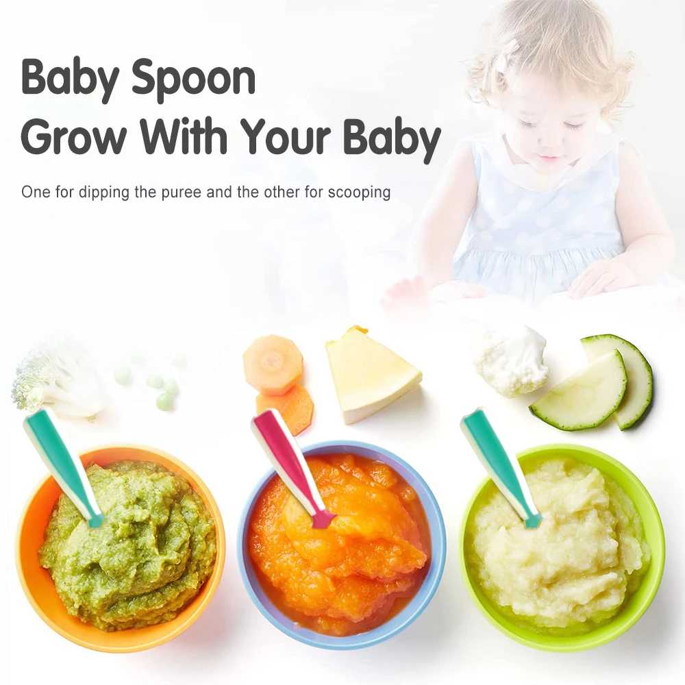 AnGku Safe & Stylish Baby Pre-Spoon Set with Ergonomic Design For 6-12 Months Perfect Baby Products for On-the-Go learning spoons,fork spoon set,baby cutlery