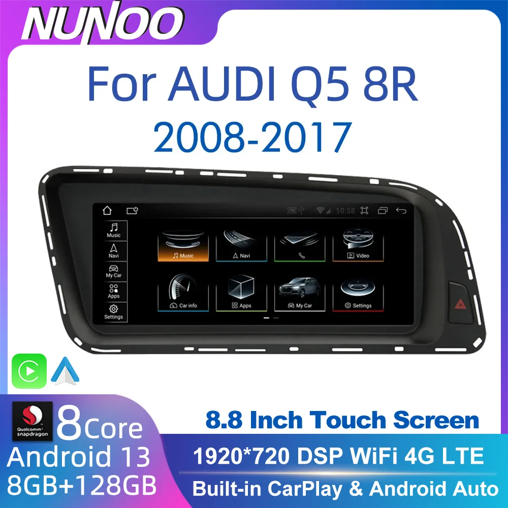 

Android 13 8+64GB CarPlay For Audi Q5 2008-2017 MMI 2G 3G Car Multimedia Player IPS Touch Screen Navi GPS 4G WiFi DSP Radio