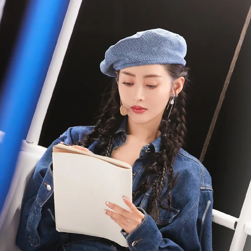

Women Girl Elegant Beret Artist Warm Cotton Octagonal Flat Cap Autumn Winter Beanie Vintage Beret Denim Blue Hat Men BLM428
