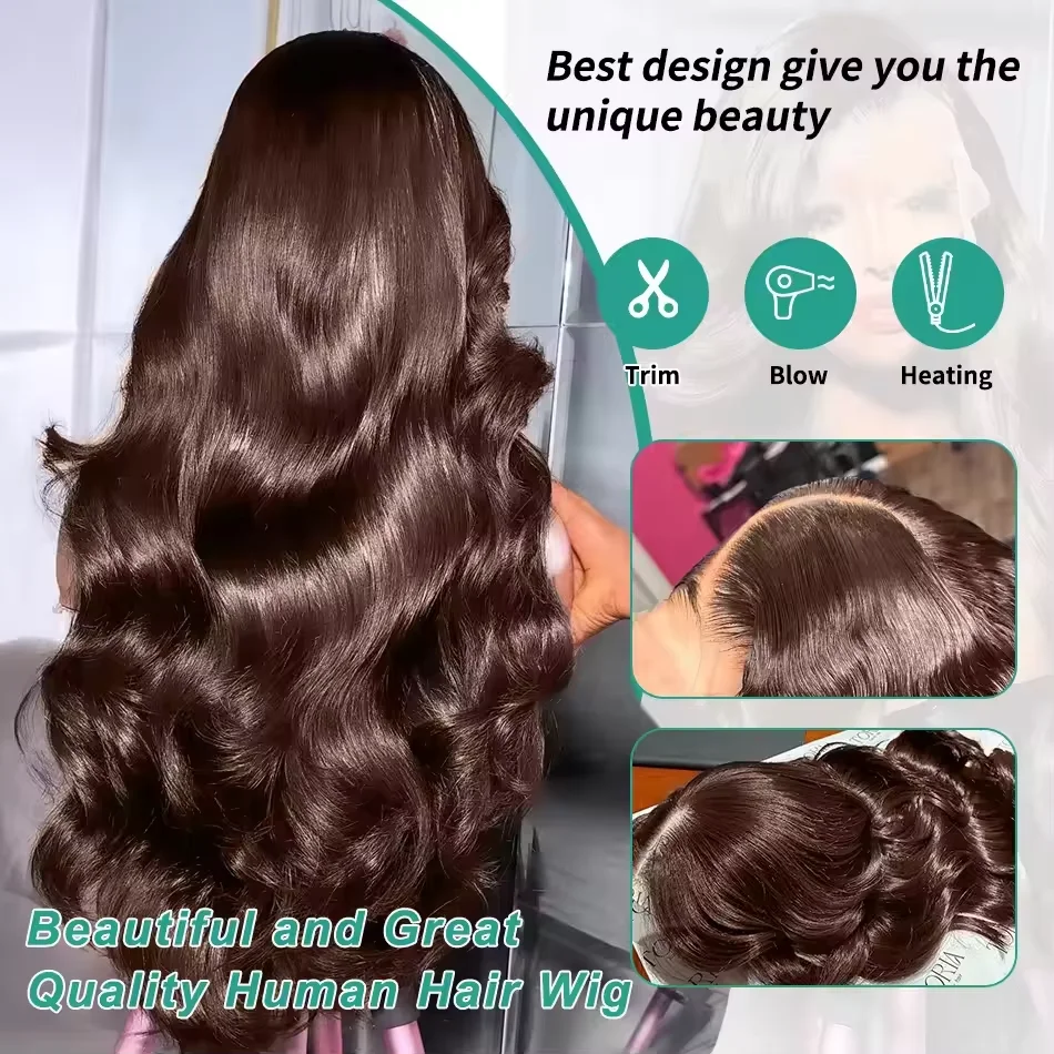 HD 200% 30 40 Inches Chocolate Brown Body Wave 13x6 Lace Front Human Hair Wigs 13x4 Lace Frontal Wig Brazilian Remy Hair Wig human hair wig,lace front wigs