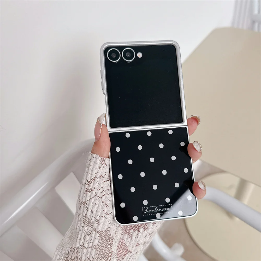 Elegant Black and White Polka Dot Tempered Glass Phone Case - Cute and Shockproof