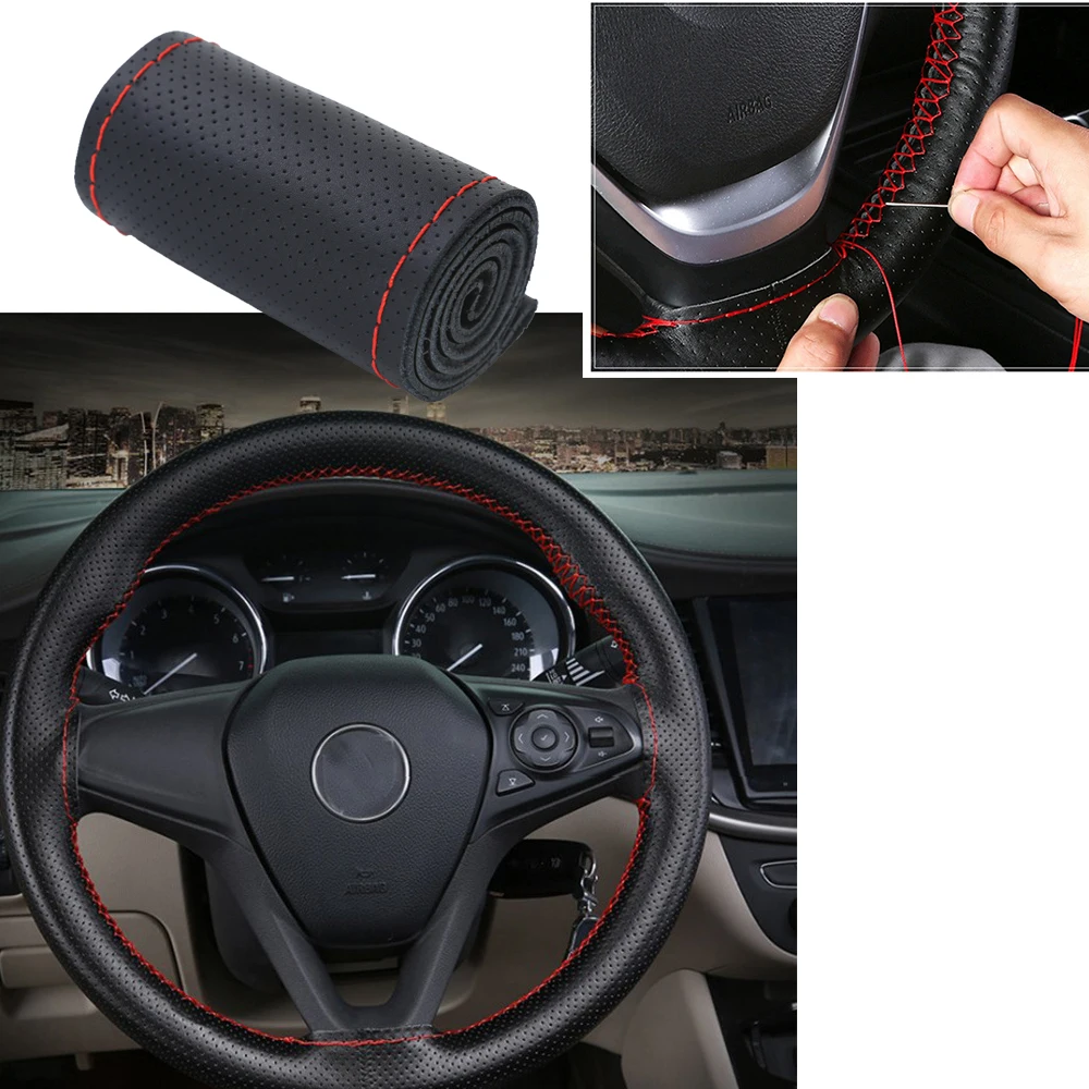 Car Steering Wheel Cover Nonslip Soft Artificial Leather 36 38 40 Cm With Needles And Thread