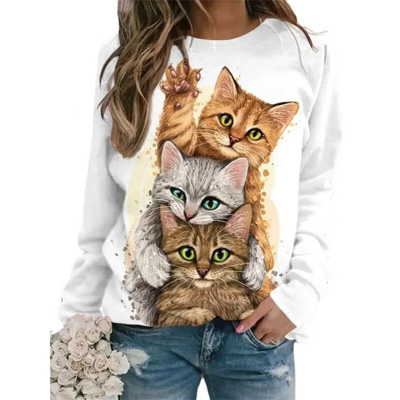 

Women's Streetwear Long Sleeve T-Shirt Kawaii Cat Graphic Graphic Painting Weekend Holiday Long Sleeve Crew Neck Essentials