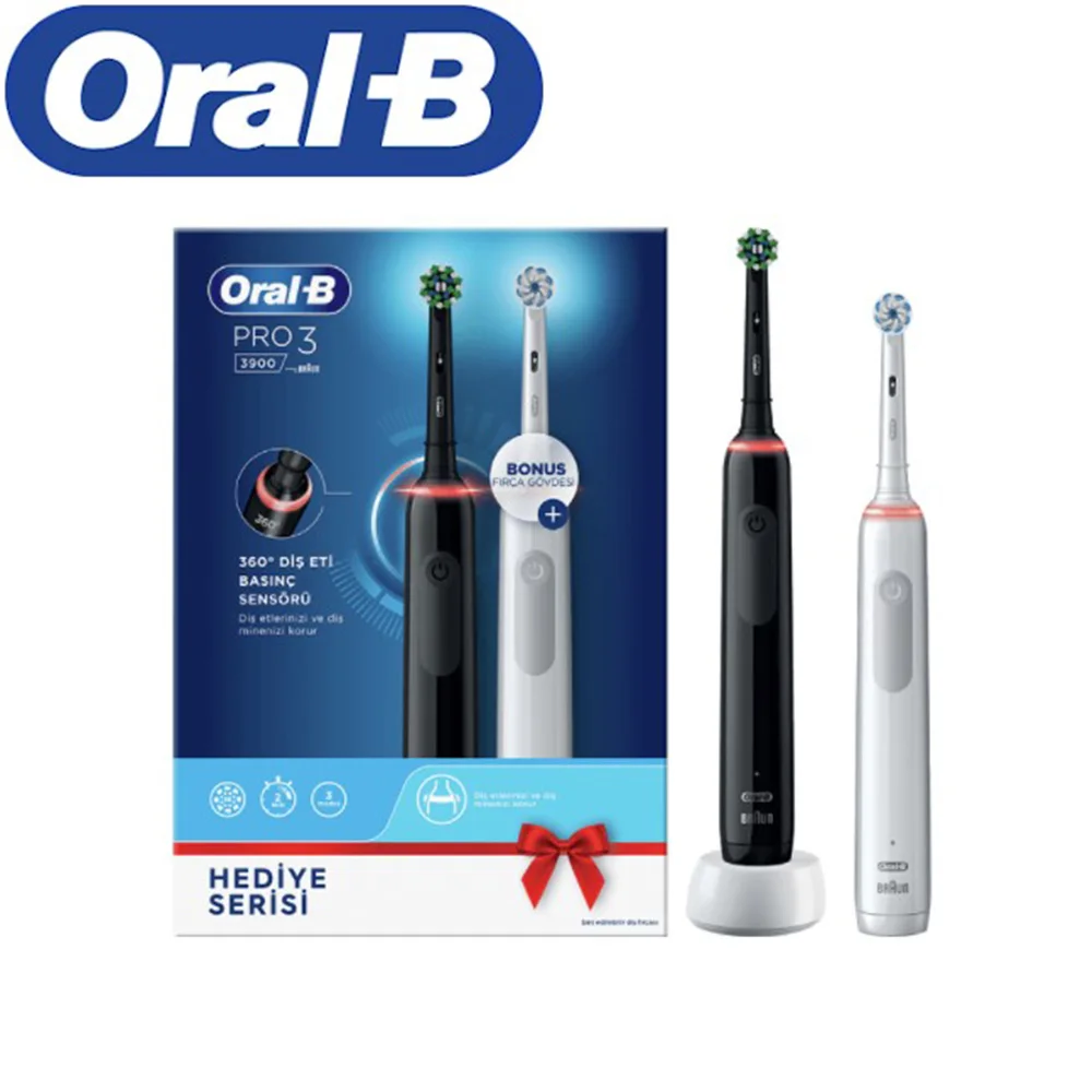 

Oral-B Pro 3 3900 Rechargeable Toothbrush 2-Pack Advantage Black & White Quality Original Women Men