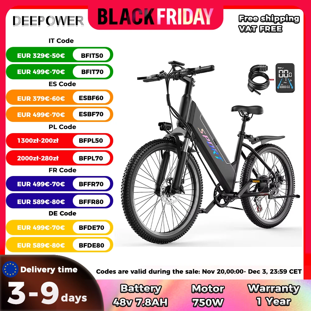 DEEPOWER F26 Elektrofahrräder für Erwachsene, 750 W, E-Bike, 48 V, 7,8 Ah, E-Bike, günstiges 40 km/h elektrisches Rennrad, 26 Zoll, City-E-Bike für Damen 1