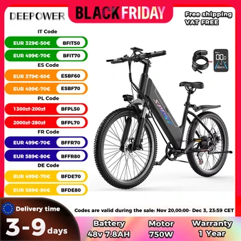 DEEPOWER F26 Elektrofahrräder für Erwachsene, 750 W, E-Bike, 48 V, 7,8 Ah, E-Bike, günstiges 40 km/h elektrisches Rennrad, 26 Zoll, City-E-Bike für Damen 1