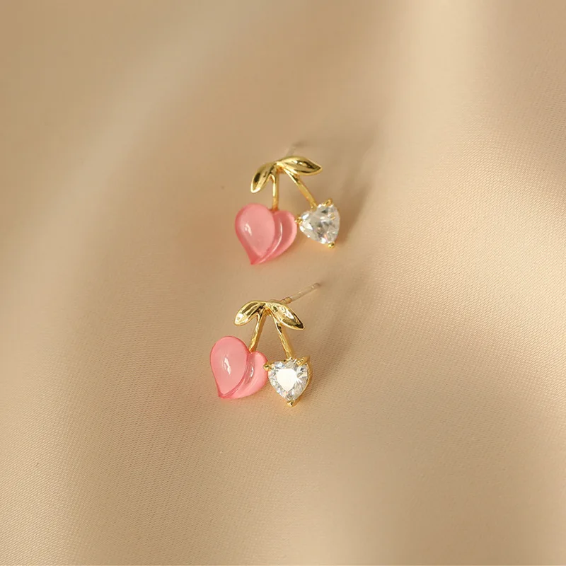 Koreanische süße rosa Opal-Kirsch-Tropfenohrringe, glänzender Zirkon, Schmetterlings-Ohrringe für Frauen, 2022, trendiger Hochzeitsschmuck – Detail 19