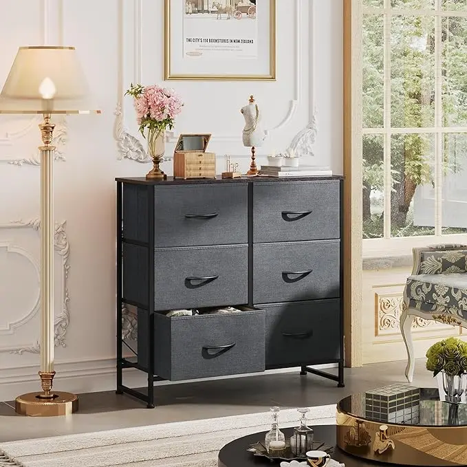 Fabric Dresser for Bedroom, 6-Drawer Storage Tower with Fabric Bins, Chest of Drawers for Closet, Living Room, Hallway,Dark Grey 2