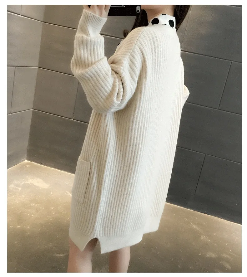 Autumn Winter Ladies Warm Thick Long Sweater Jacket Loose Casual Female Women V-Neck Knitted Cardigan Sweater Coat Outwear