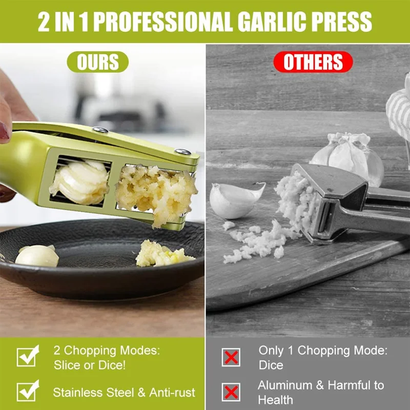 Garlic Press, 2 In 1 Professional Stainless Steel Garlic Press, Easy To  Clean, Take Ginger Juice, Garlic Crusher With Non-slip Handle For  Restaurant H