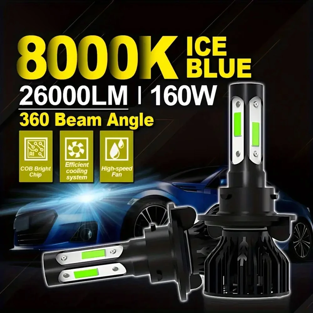 2PCS 4 Sides LED 8000K H4 H7 H8 H9 9004 9005 9006 9007 Car LED Headlight Bulbs Auto Led 9012 HB3 HB4 Headlamps 12V