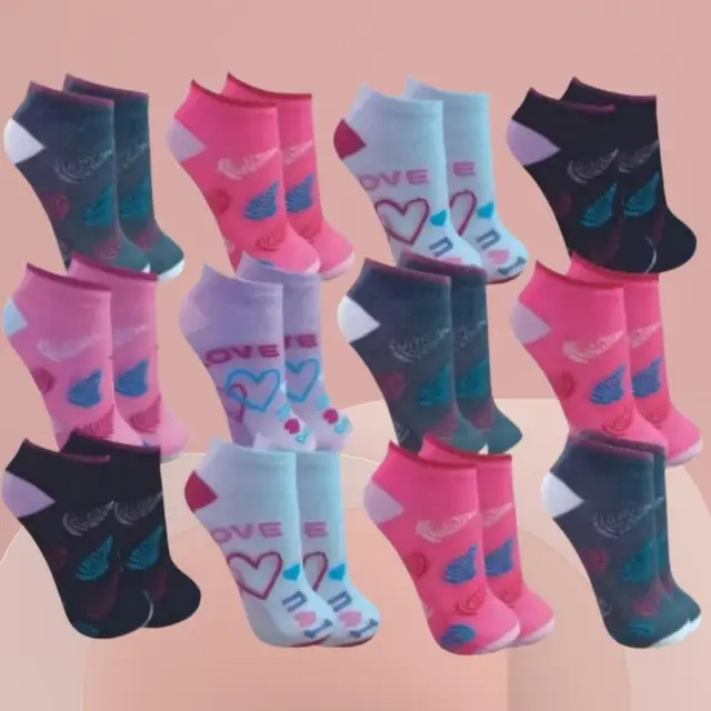 Kit 12 Pares Meias Feminina Multicolor Casual Cano Curto Cor Variados