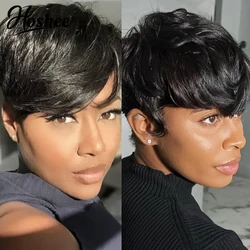 Short Pixie Cut Straight Black 99j Red Burgundy Glueless 100% Human Hair Wigs Wear And Go Full Machine Made Wig For Black Women