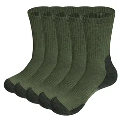 YUEDGE Men's Moisture-Wicking Thermal Mid-Calf Boot Socks (5-Pack) - L(Men 37-41 EU) (5 Pairs Green)