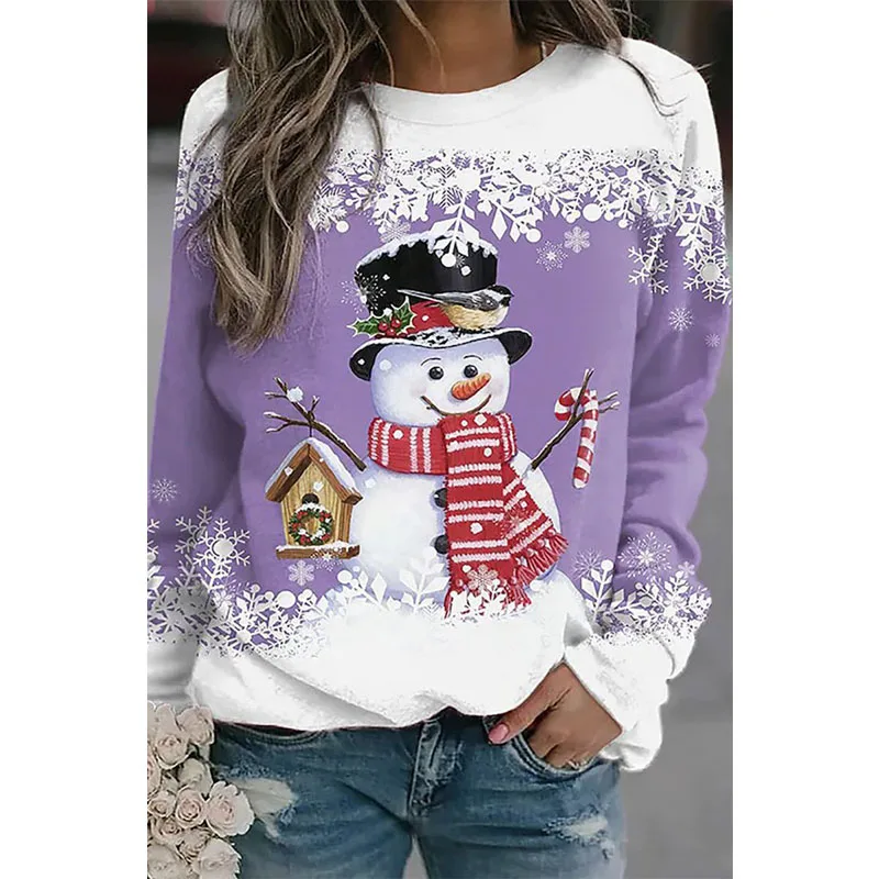 

Women's Vintage Christmas Snowman Print Regular Sweatshirt