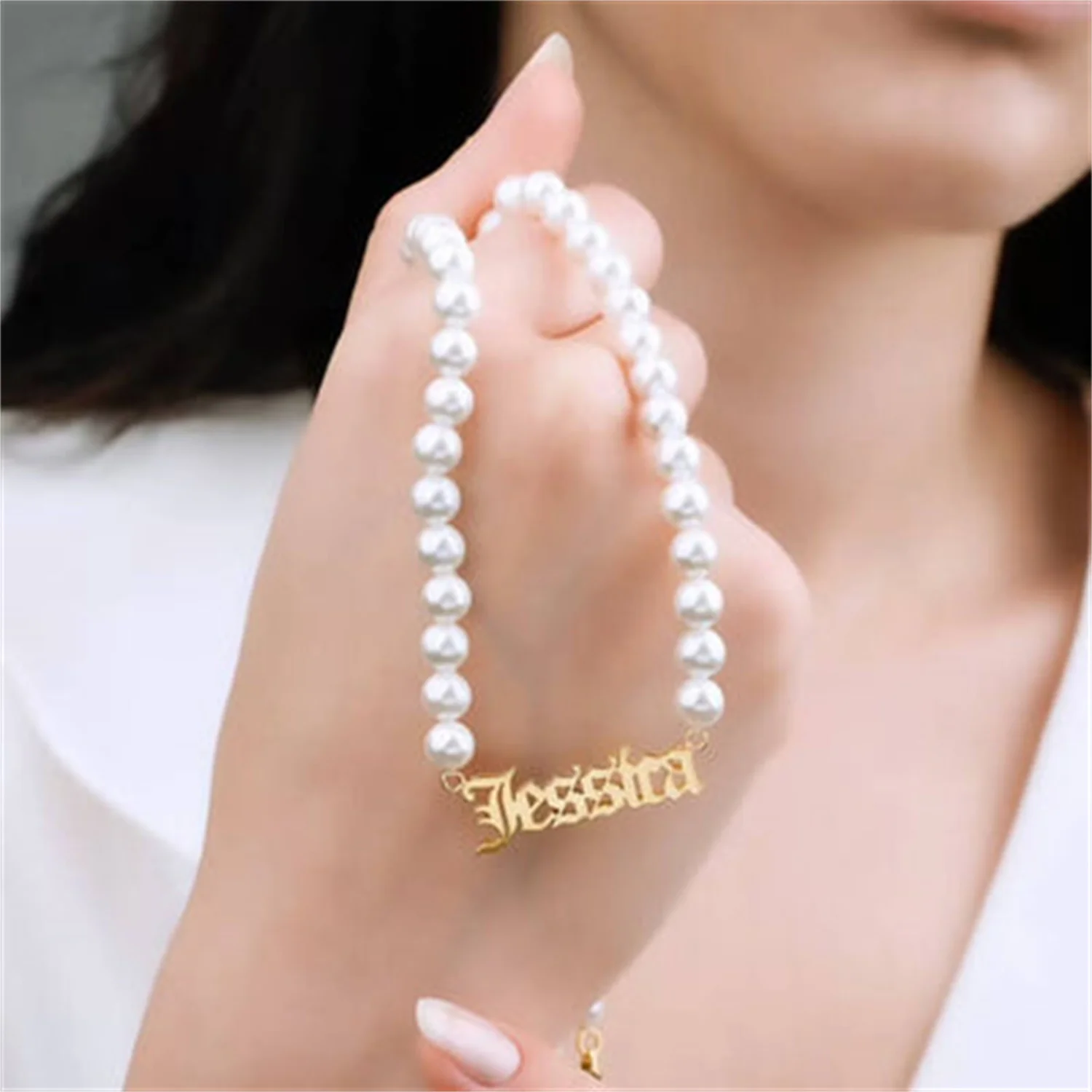 Custom Name Letters Pearl Necklace Double Layer Old English Font Stainless Steel Personalized Elegant Jewelry Gifts For Women dial digital thickness gauge mini digital caliper jewelry meassurement tools diamond beads pearl gemstone steel digital vernier