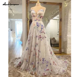 Lakshmigown Print Flower A-Line Lace Applique Wedding Dress For Women Sleevless Sweetheart Bridal Gown for Bridal Vestido