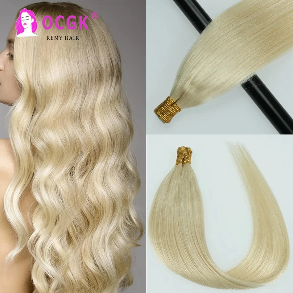 60# Straight I Tip Hair Extensions Human Hair Platinum Blonde Pre Bonded Remy Human Fusion Extensions For Women 12-26Inch
