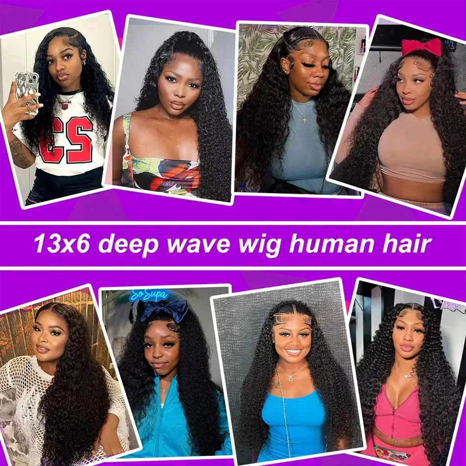 250 Density 13X6 HD Lace Frontal Curly Wigs Human Hair 30 40 Inch Loose Deep Wave 13X5 Transparent Lace Front Wet And Wavy Wig 5