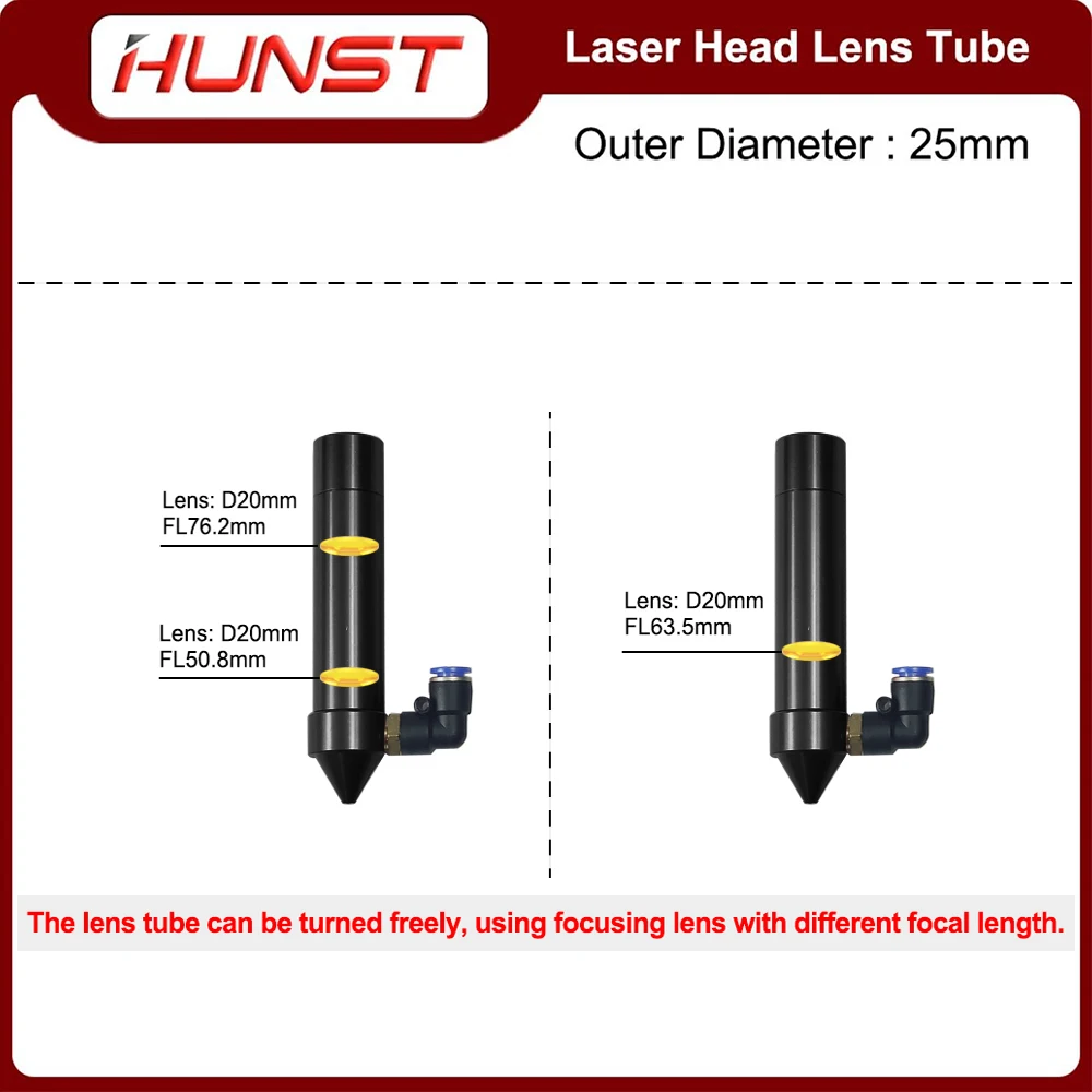 HUNST CO2 Laser Head Lens Tube Air Nozzle Laser Output Lens Diameter 20mm Focal Length 50.8/63.5mm Engraving Cutting Machine co2 laser head parts