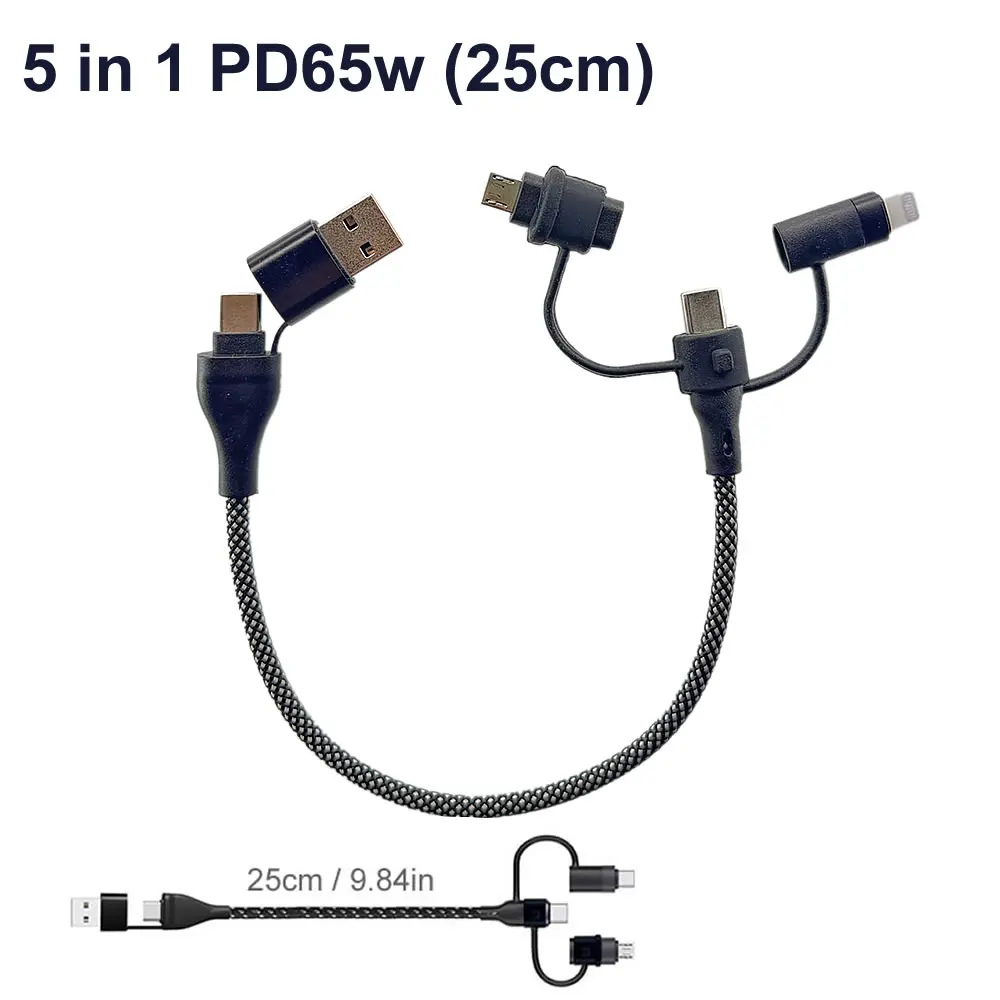 Compact 4-in-1 PD 65W Multi USB Data Cable Keychain with Fast Charging