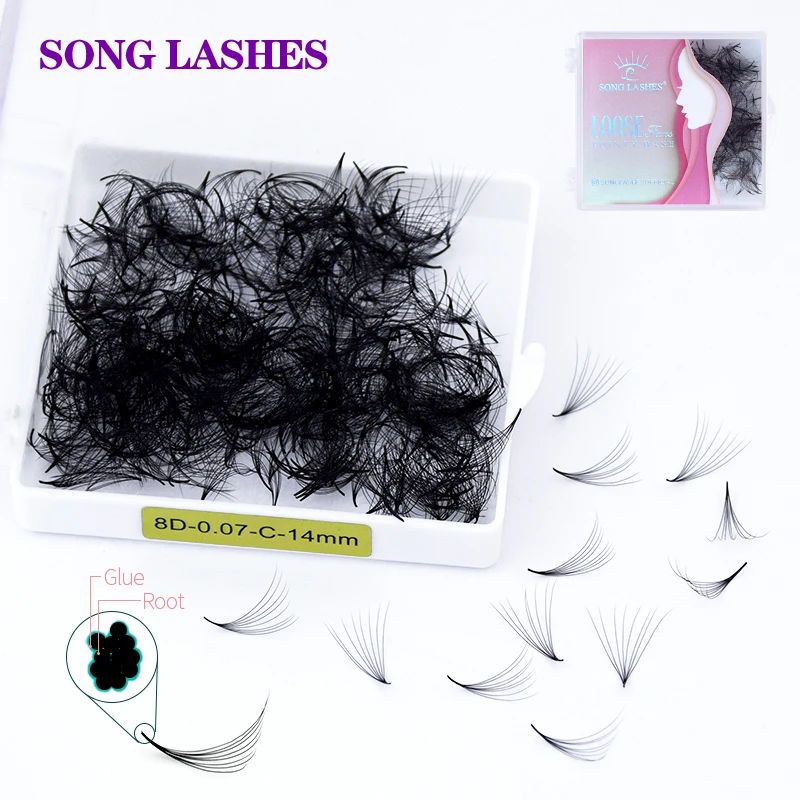 SONG LASHES 샤프 얇은 포인티베이스 프리메이드 볼륨 팬, 퓨어 다크 블랙 루즈 속눈썹, 인조 속눈썹 익스텐션 메이크업 도구 
