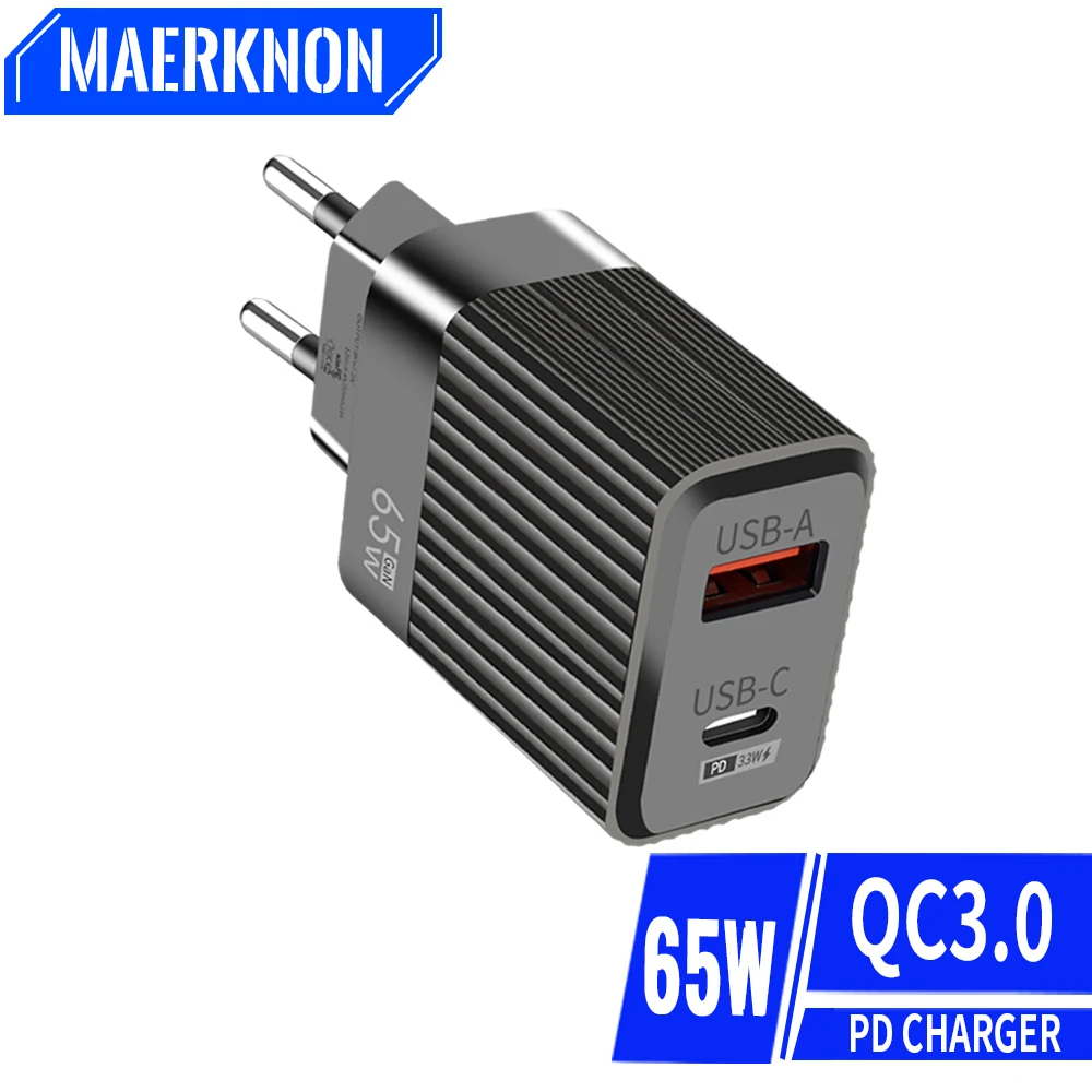 

Maerknon 65W Fast PD Charger USB C Charger Quick Charge 3.0 For iPhone 15 14 13 Samsung Xiaomi Poco OnePlus Type C Phone Adapter