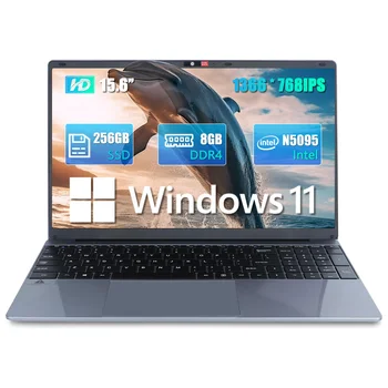 15.6" Laptop Computer Windows 11 Quad-Core Celeron N5095 Processors Laptops IPS Display 5000mAh 8GB DDR4 256GB High-Speed SSD