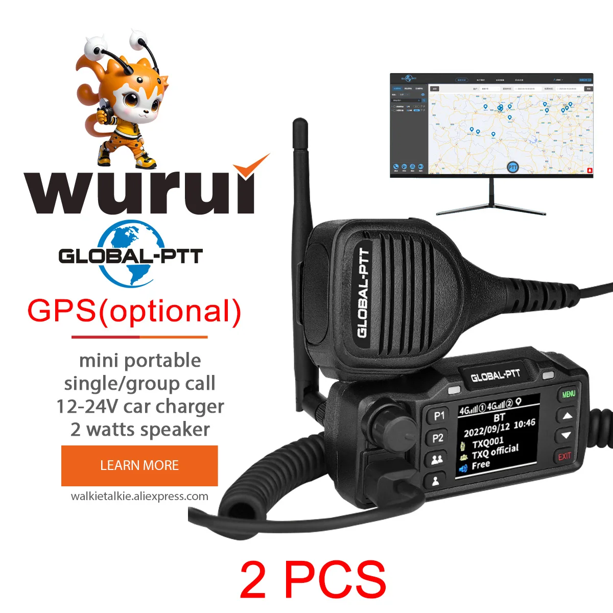 Poc Radio Walkie Talkie 2-Pack RJ45 Handheld Microphones With Coiled Cord  For Global-PTT V1 Car Radios - Professional Communication Global Ptt