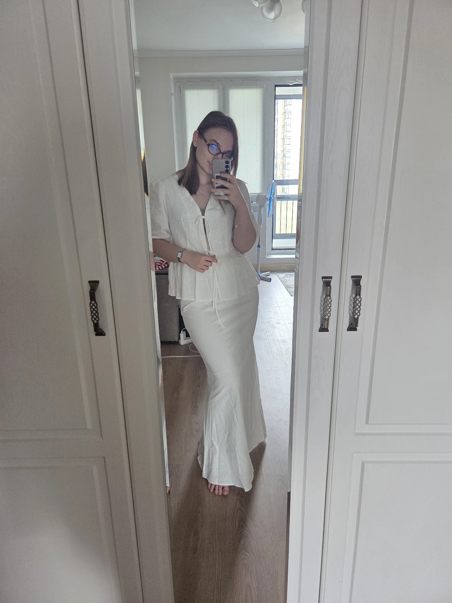 Effortless Summer Elegance: Cotton V-Neck Skirt Set for Women photo review