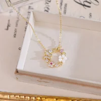 Fashion Cherry Blossoms Flower Necklace For Women Romantic Crystal Zircon Butterfly Flowers Pearl Shell Necklace Wedding Jewelry - Image 5