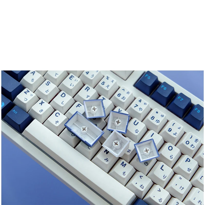 Teclas Azul Lua Keycaps Cereja Perfil Pbt Tintura Sublimação Teclado Mecânico para mx Switch 1.75u 2u Deslocamento 6.25u 7u 134 - Imagem 5