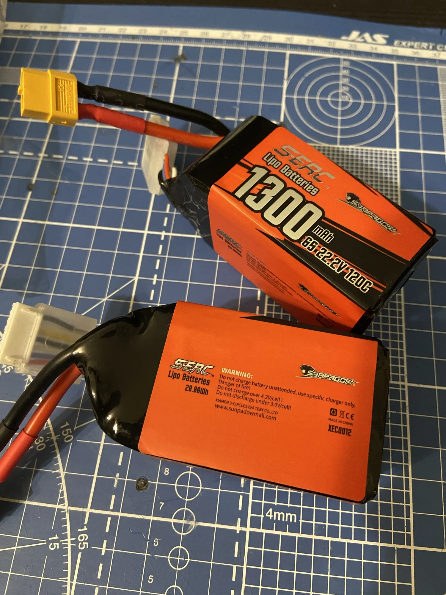 Sunpadow 22.2V 6S Lipo Battery 1100 1300mAh 1500mAh 120C Soft Pack with XT60 Plug for RC FPV Helicopter Airplane Drone Racing photo review